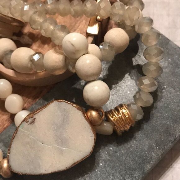 Glass Gold Faux Leather Bracelet Set - Picture 2 of 3